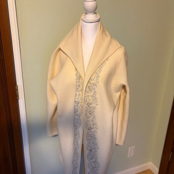 White. wool duster coat/ silver beading - Picture 1 of 2